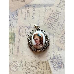 Authentic Limoges France Hand-Painted Porcelain Portrait Pendant in Ornate Frame